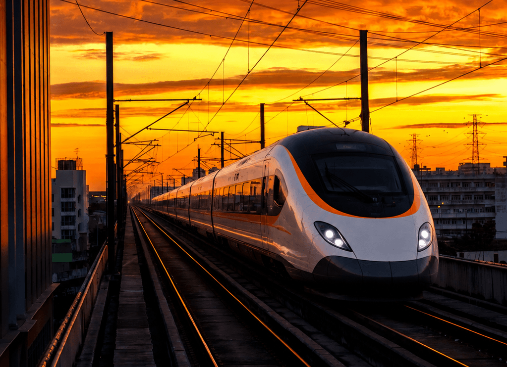 Railway infrastructure at sunset